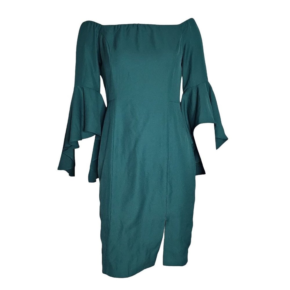 VENUS Solid‎ All Green Zip Back Ruffle Sleeve Pencil Dress Womens Size 6
